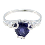 Iolite Solitaire Mexican 925 Silver Blue Gems Delicate Rope Wire Ring Jewellery