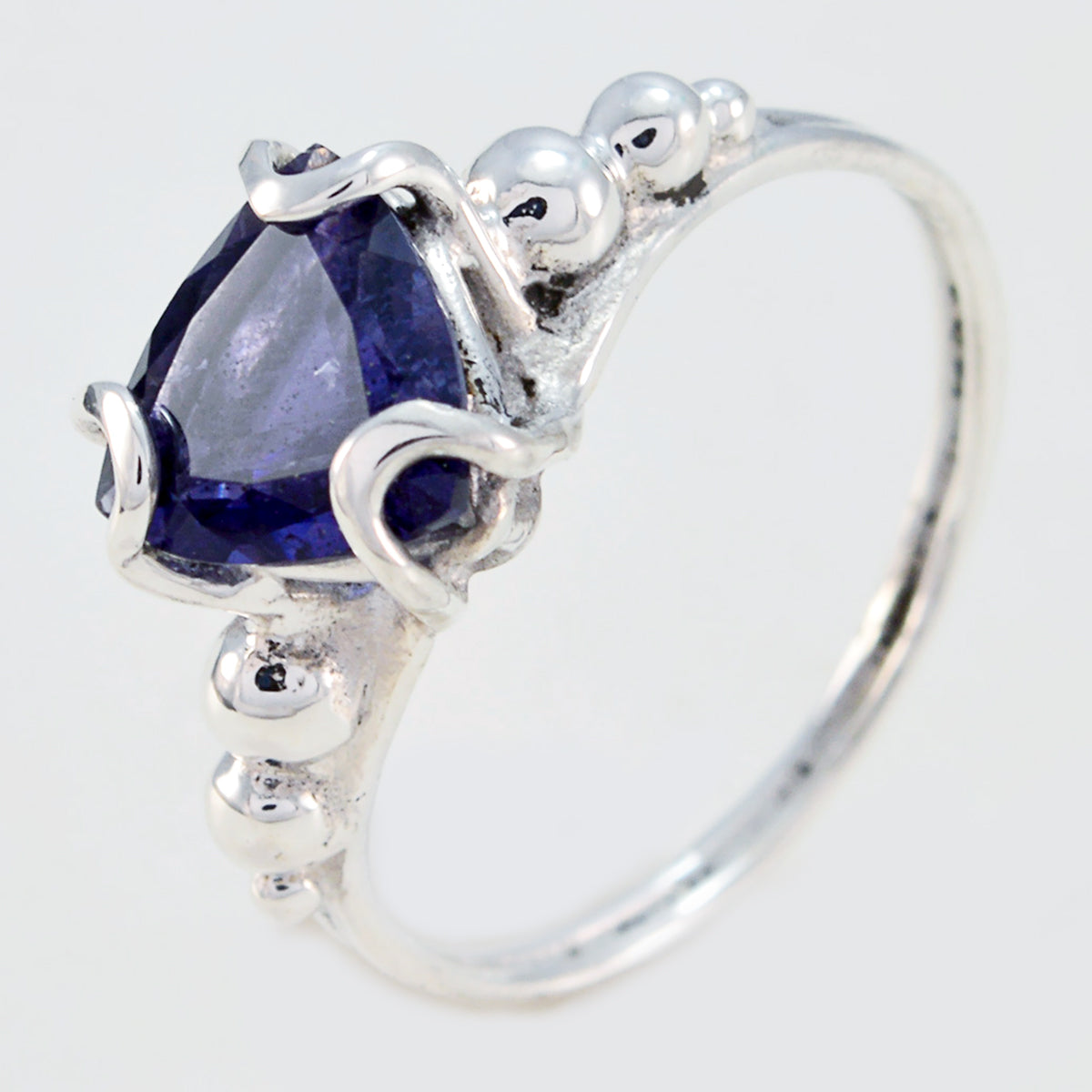 Iolite Solitaire Mexican 925 Silver Blue Gems Delicate Rope Wire Ring Jewellery