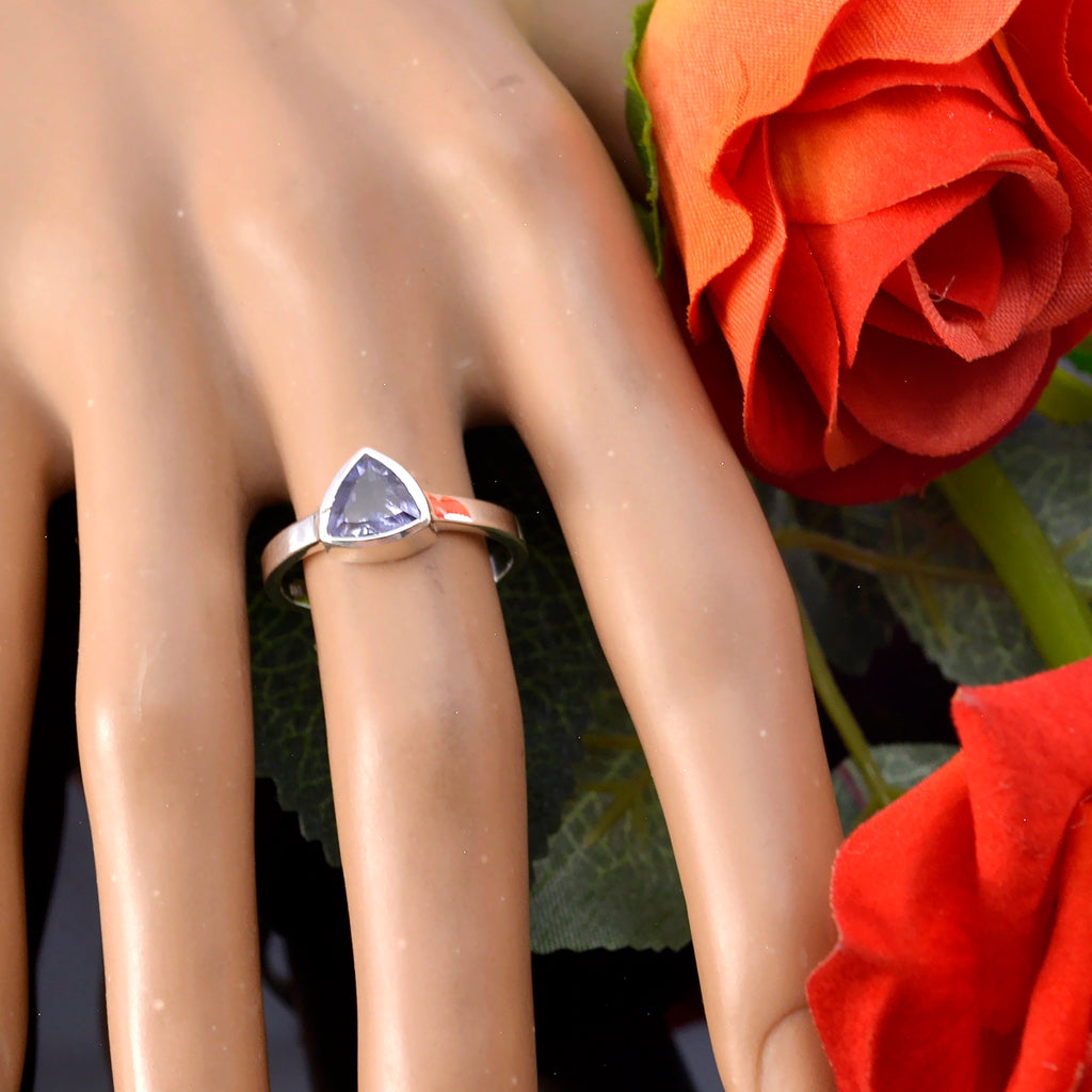 Iolite Solitaire Turkish Sterling Silver Blue Gems Dainty Geometric Ring Jewelry
