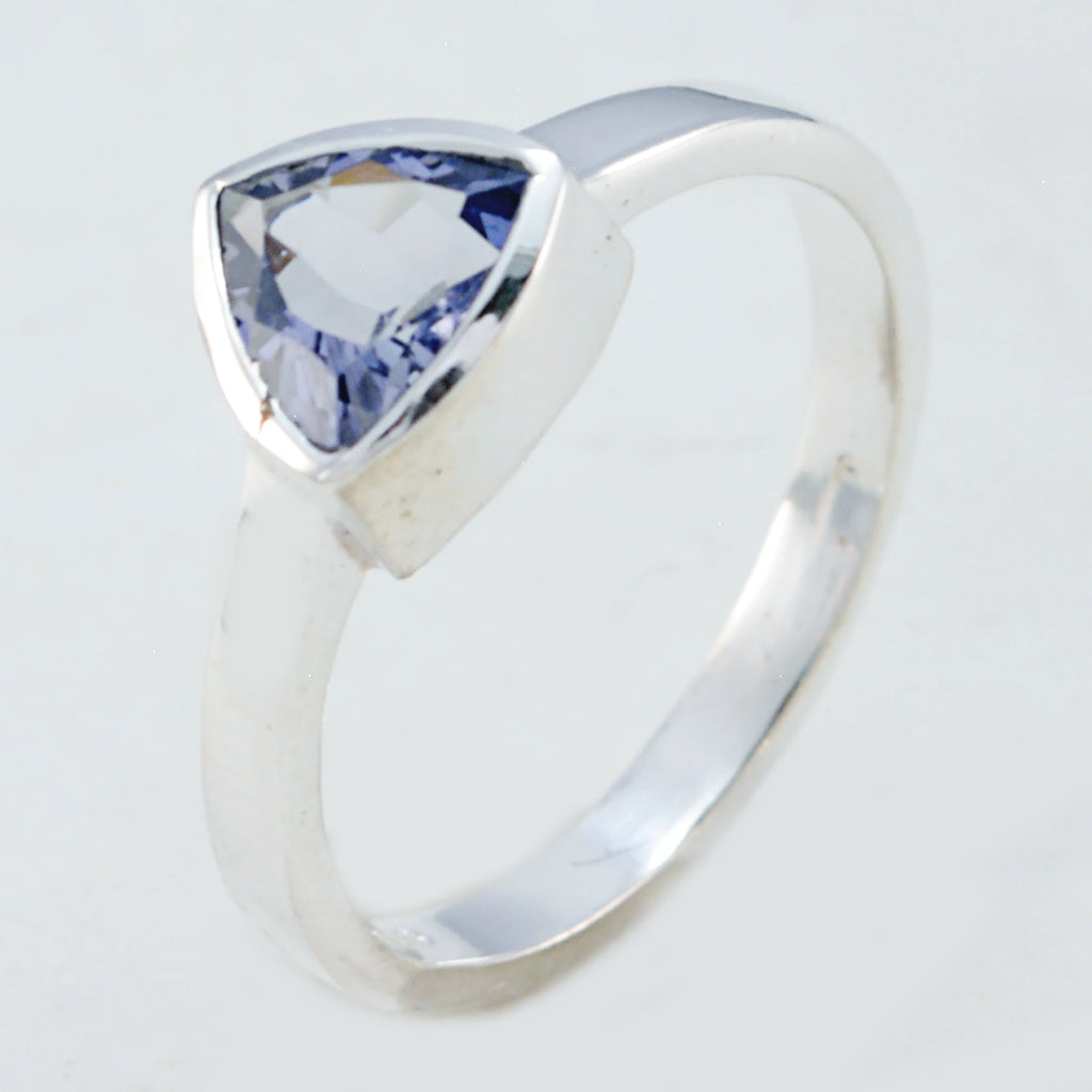 Iolite Solitaire Turkish Sterling Silver Blue Gems Dainty Geometric Ring Jewelry