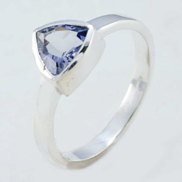 Iolite Solitaire Turkish Sterling Silver Blue Gems Dainty Geometric Ring Jewelry