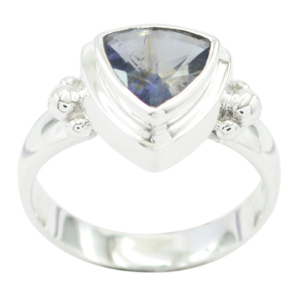 Iolite Solitaire Russian 92.5 Silver Blue Gemstone Slim Artisan Ring Jewellery Hoofdafbeelding