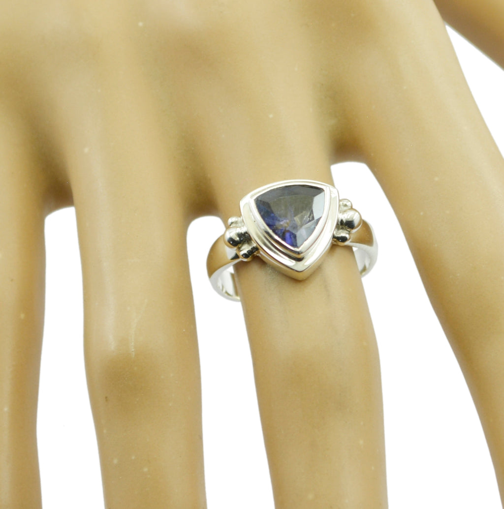Iolite Solitaire Russian 92.5 Silver Blue Gemstone Slim Artisan Ring Jewellery