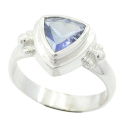 Iolite Solitaire Russian 92.5 Silver Blue Gemstone Slim Artisan Ring Jewellery
