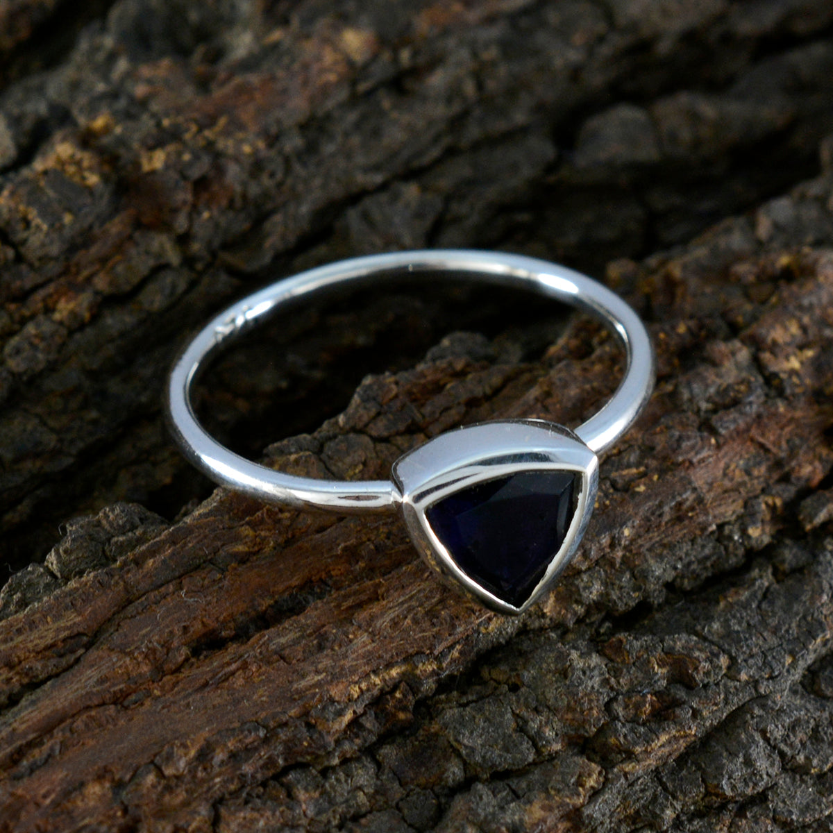 Iolite Solitaire Moroccan 925 Sterling Silver Blue Gems Delicate Geometric Ring Jewellery