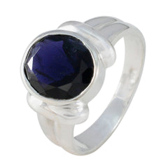 Iolite Solitaire African Silver Blue Gemstone Tiny Modern Ring Jewellery