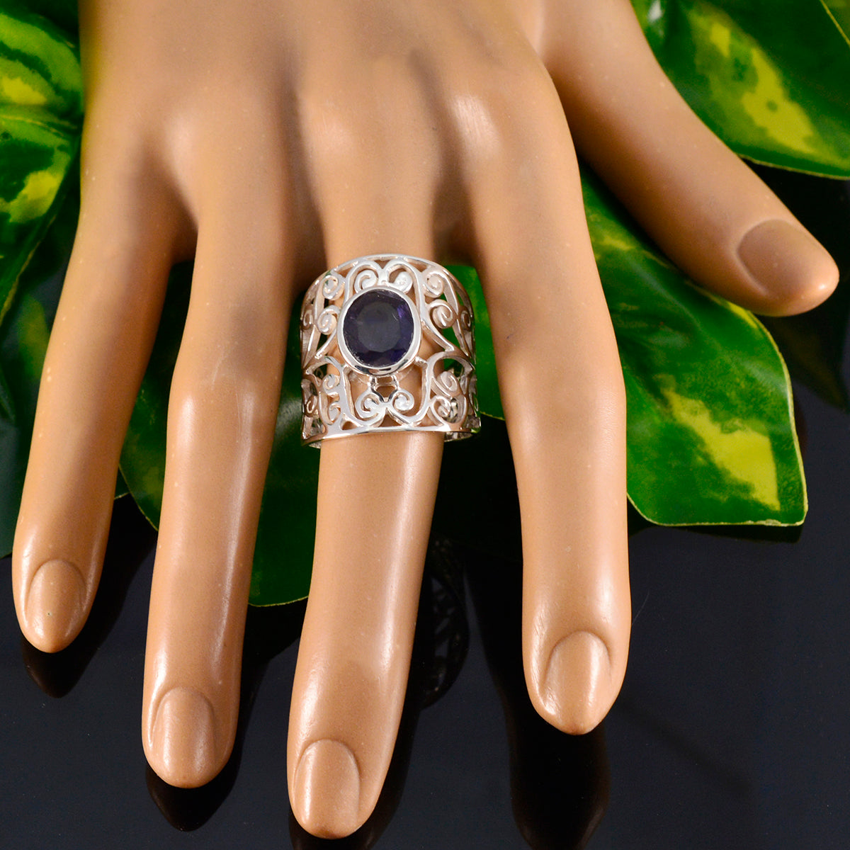 Iolite Solitaire Italian Silver Blue Gemstones Eye catching Filigree Ring Jewellery