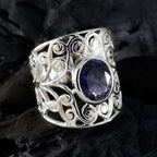 Iolite Solitaire Italian Silver Blue Gemstones Eye catching Filigree Ring Jewellery