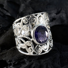 Iolite Solitaire Italian Silver Blue Gemstones Eye catching Filigree Ring Jewellery