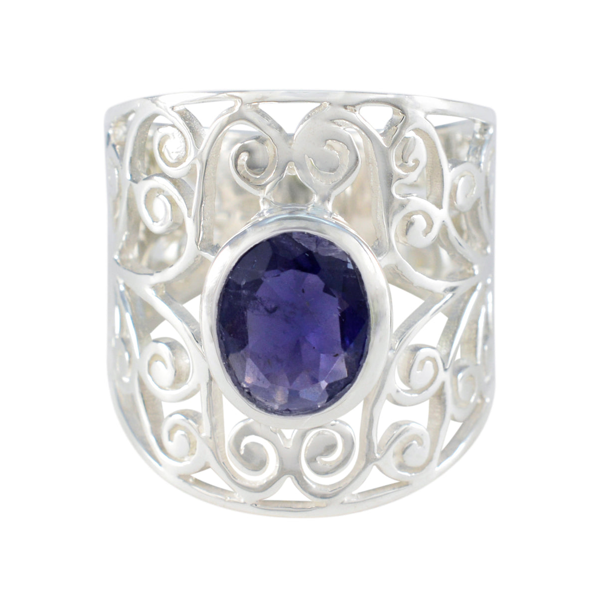 Iolite Solitaire Italian Silver Blue Gemstones Eye catching Filigree Ring Jewellery