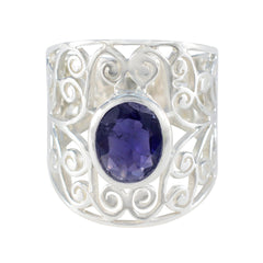 Iolite Solitaire Italian Silver Blue Gemstones Eye catching Filigree Ring Jewellery