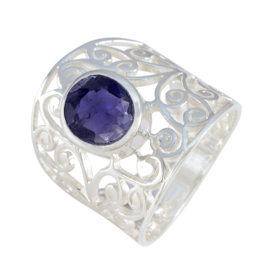 Iolite Solitaire Italian Silver Blue Gemstones Eye catching Filigree Ring Jewellery