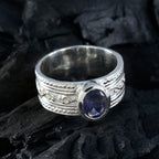 Iolite Solitaire Indian 92.5 Silver Blue Gems Mid weight Art Deco Ring Jewelry