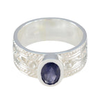Iolite Solitaire Indian 92.5 Silver Blue Gems Mid weight Art Deco Ring Jewelry