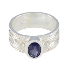 Iolite Solitaire Indian 92.5 Silver Blue Gems Mid weight Art Deco Ring Jewelry