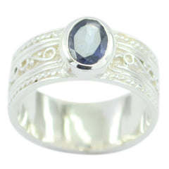Iolite Solitaire Indian 92.5 Silver Blue Gems Mid weight Art Deco Ring Jewelry