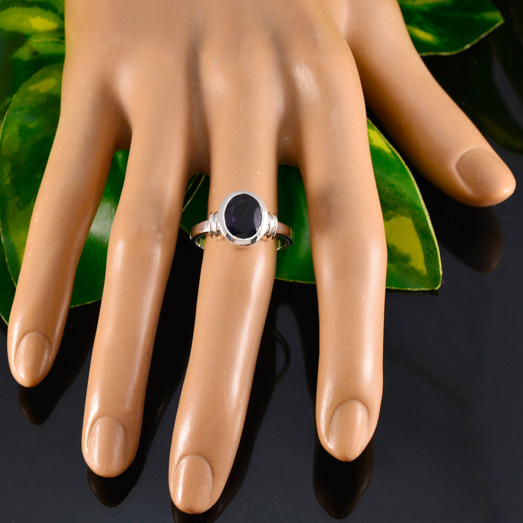Iolite Solitaire German Silver Blue Gemstones Mid weight Feminine Ring Jewellery
