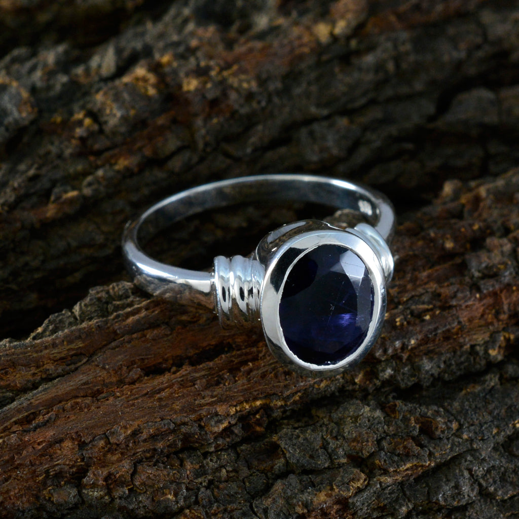 Iolite Solitaire German Silver Blue Gemstones Mid weight Feminine Ring Jewellery