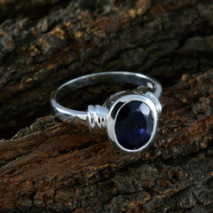 Iolite Solitaire German Silver Blue Gemstones Mid weight Feminine Ring Jewellery