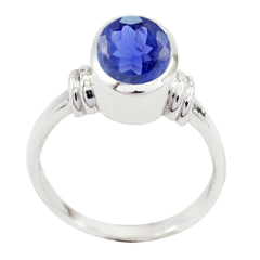 Iolite Solitaire German Silver Blue Gemstones Mid weight Feminine Ring Jewellery