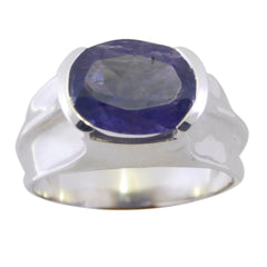 Iolite Solitaire Russian 92.5 Silver Blue Gems Minimal Traditional Ring Jewellery