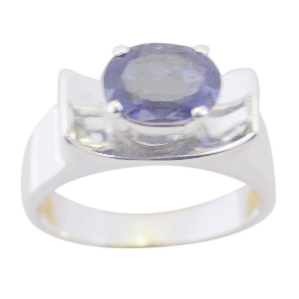 Iolite Solitaire African 925 Sterling Silver Blue Gems Mid weight Feminine Ring Jewellery メイン画像