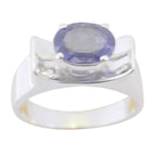 Iolite Solitaire African 925 Sterling Silver Blue Gems Mid weight Feminine Ring Jewellery