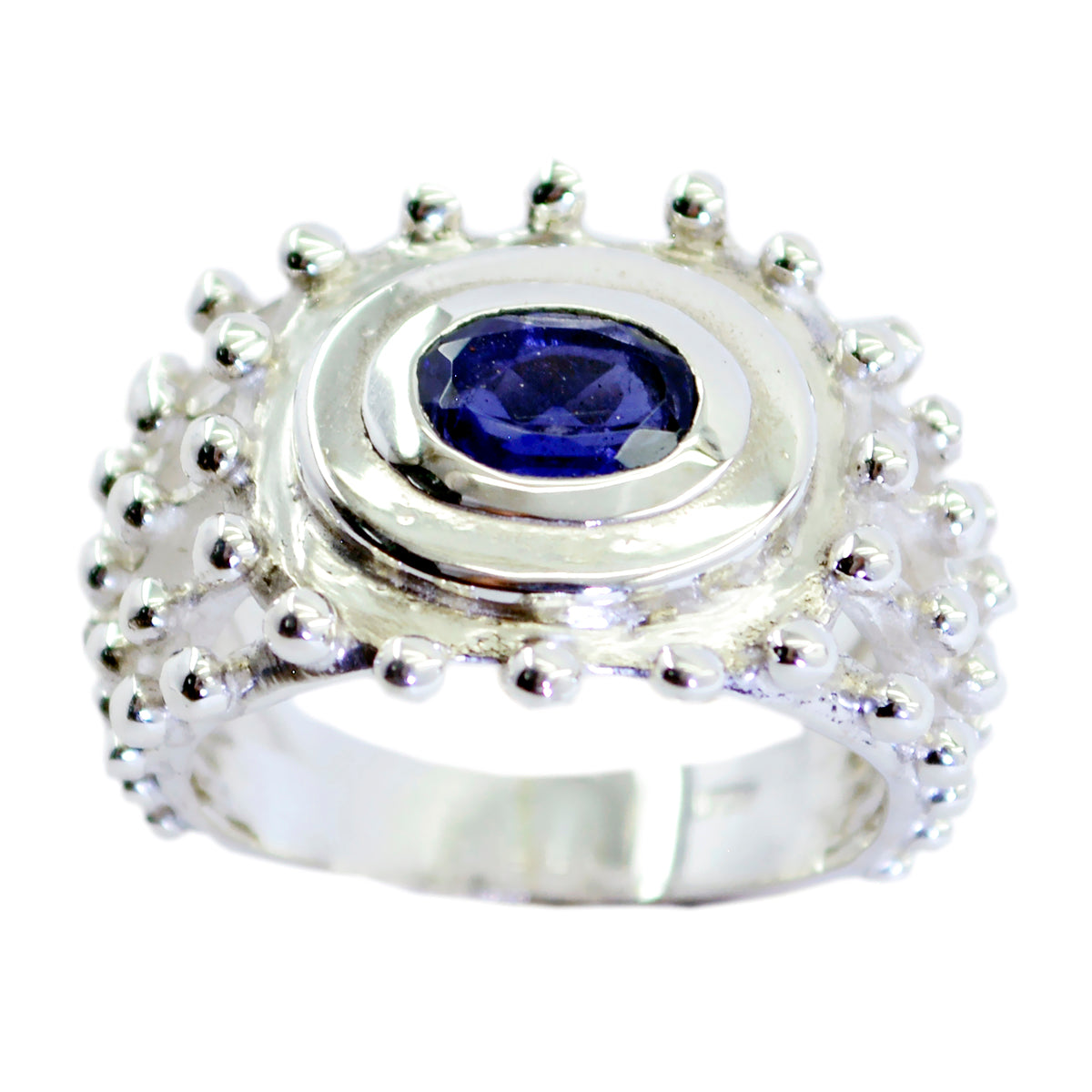 Iolite Solitaire Indian 925 Silver Blue Gemstones Essential  Retro Ring Jewelry