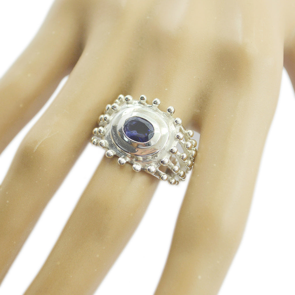 Iolite Solitaire Indian 925 Silver Blue Gemstones Essential  Retro Ring Jewelry