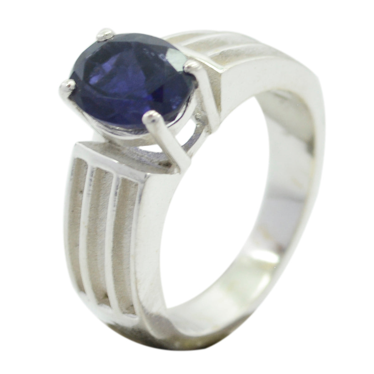 Iolite Solitaire German 92.5 Silver Blue Gemstones Eye catching Promise Ring Jewelry メイン画像
