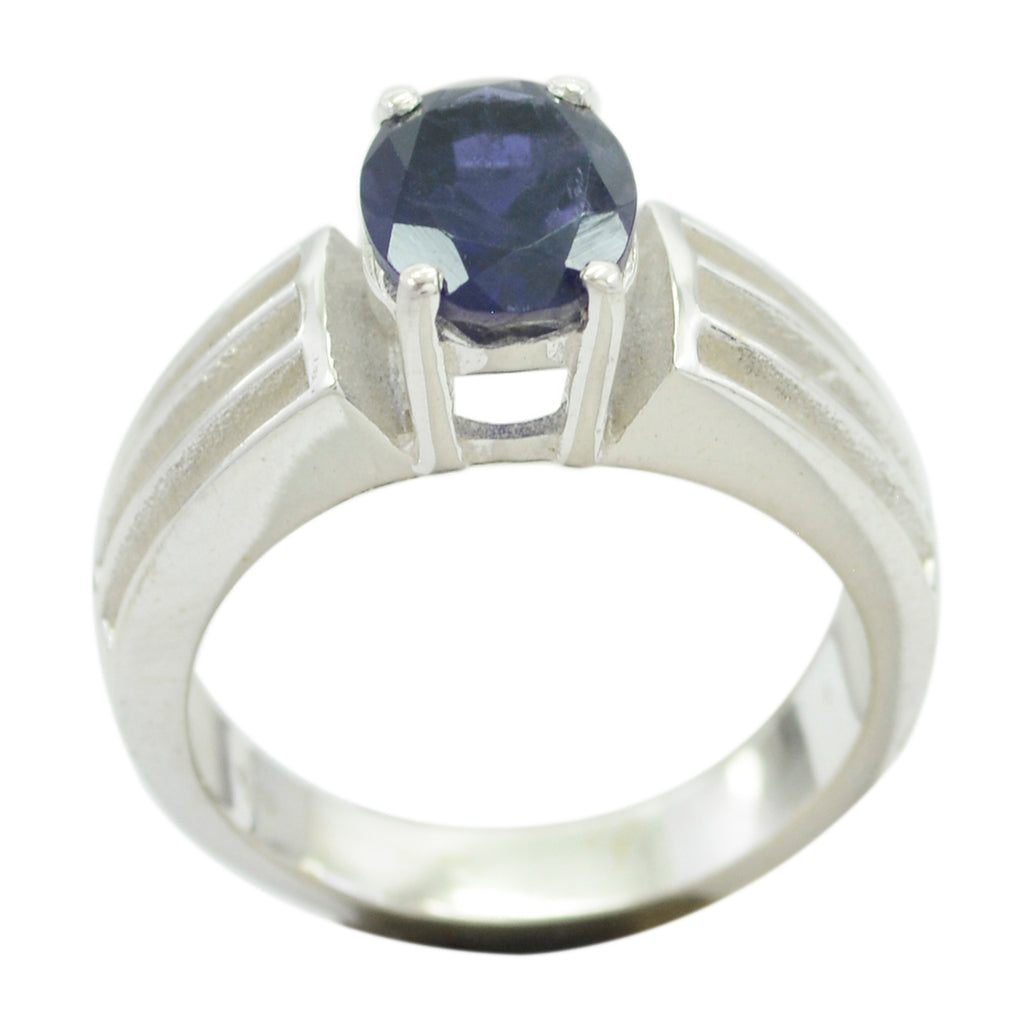 Iolite Solitaire German 92.5 Silver Blue Gemstones Eye catching Promise Ring Jewelry