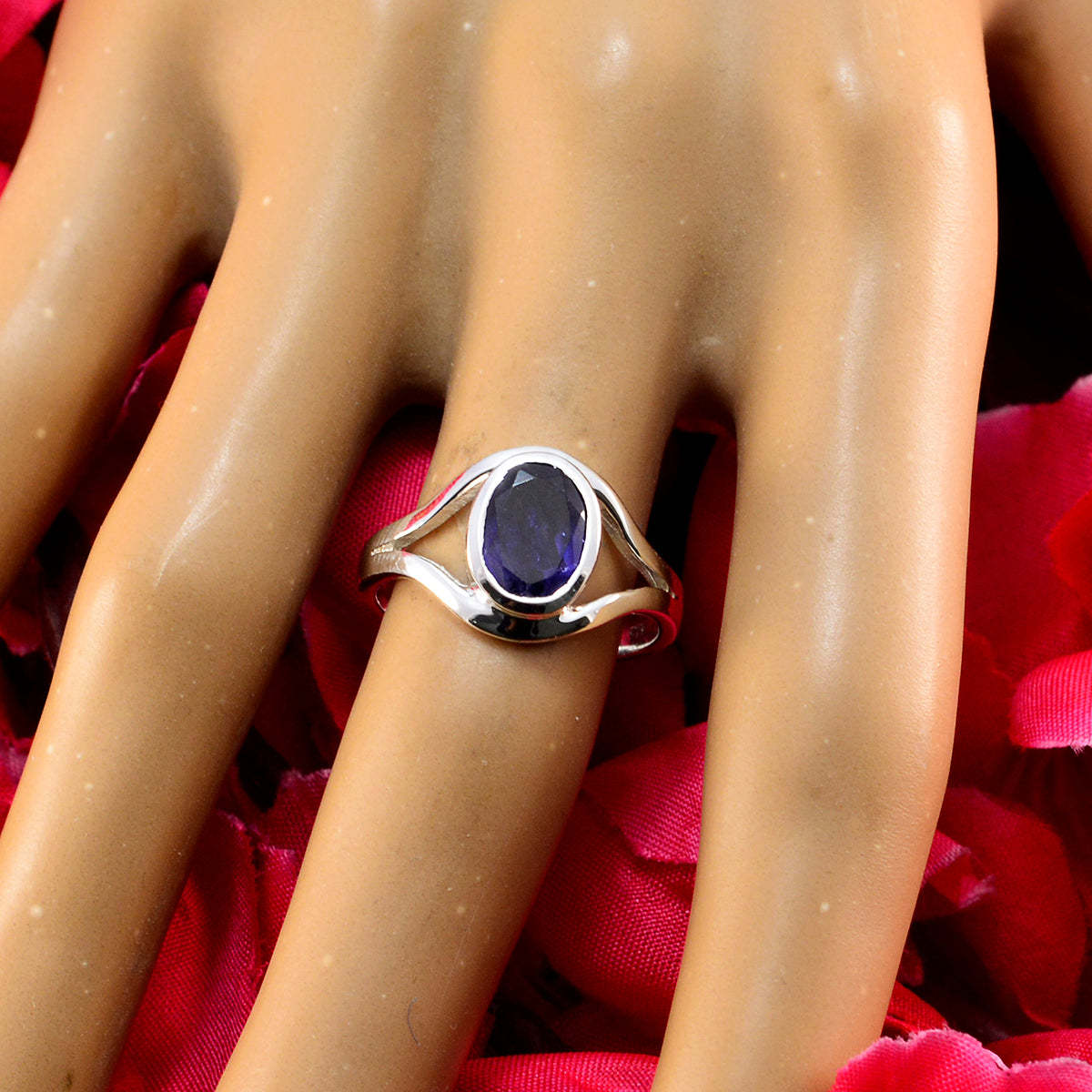 Iolite Solitaire Turkish 925 Sterling Silver Blue Gems Whisper thin Modern Ring Jewellery
