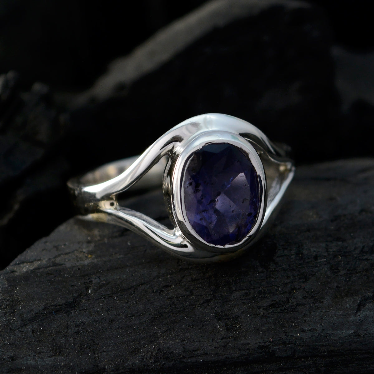 Iolite Solitaire Turkish 925 Sterling Silver Blue Gems Whisper thin Modern Ring Jewellery