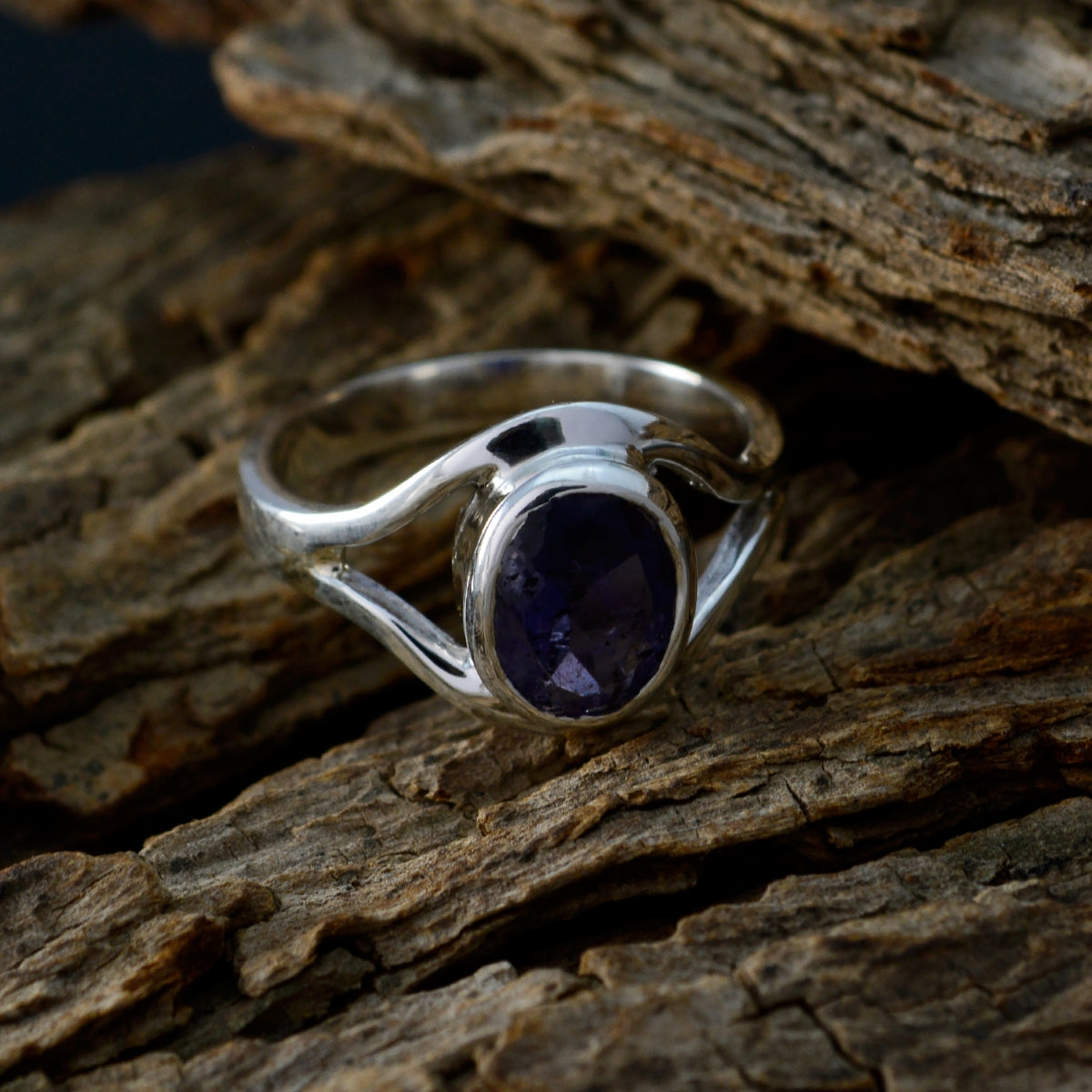 Iolite Solitaire Turkish 925 Sterling Silver Blue Gems Whisper thin Modern Ring Jewellery