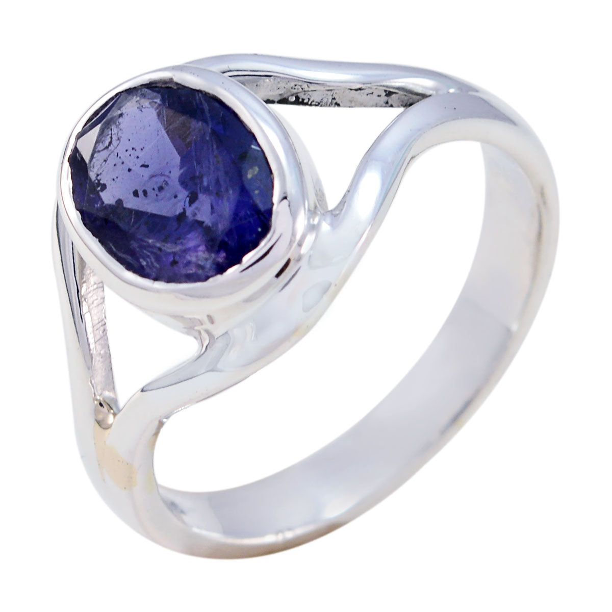 Iolite Solitaire Turkish 925 Sterling Silver Blue Gems Whisper thin Modern Ring Jewellery