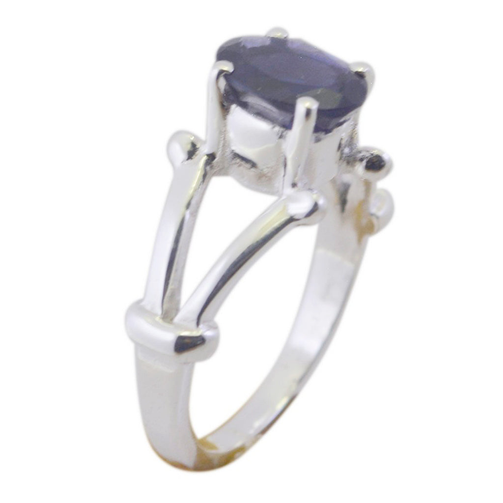 Iolite Solitaire German Sterling Silver Blue Gemstones Tiny Modern Ring Jewellery