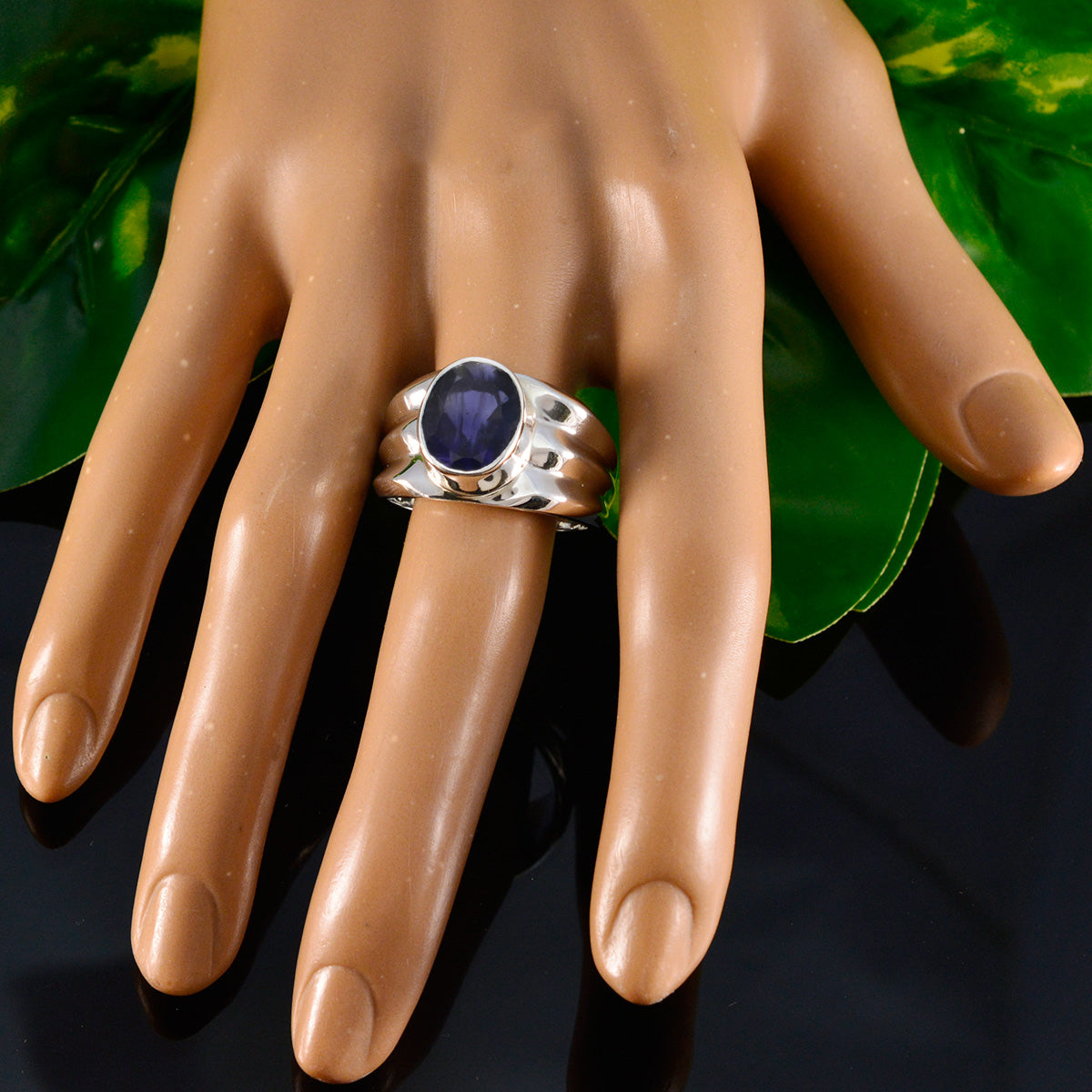 Iolite Solitaire German 925 Silver Blue Gemstones Statement Armor Ring Jewelry