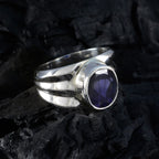 Iolite Solitaire German 925 Silver Blue Gemstones Statement Armor Ring Jewelry