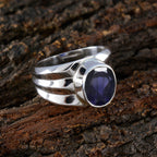 Iolite Solitaire German 925 Silver Blue Gemstones Statement Armor Ring Jewelry