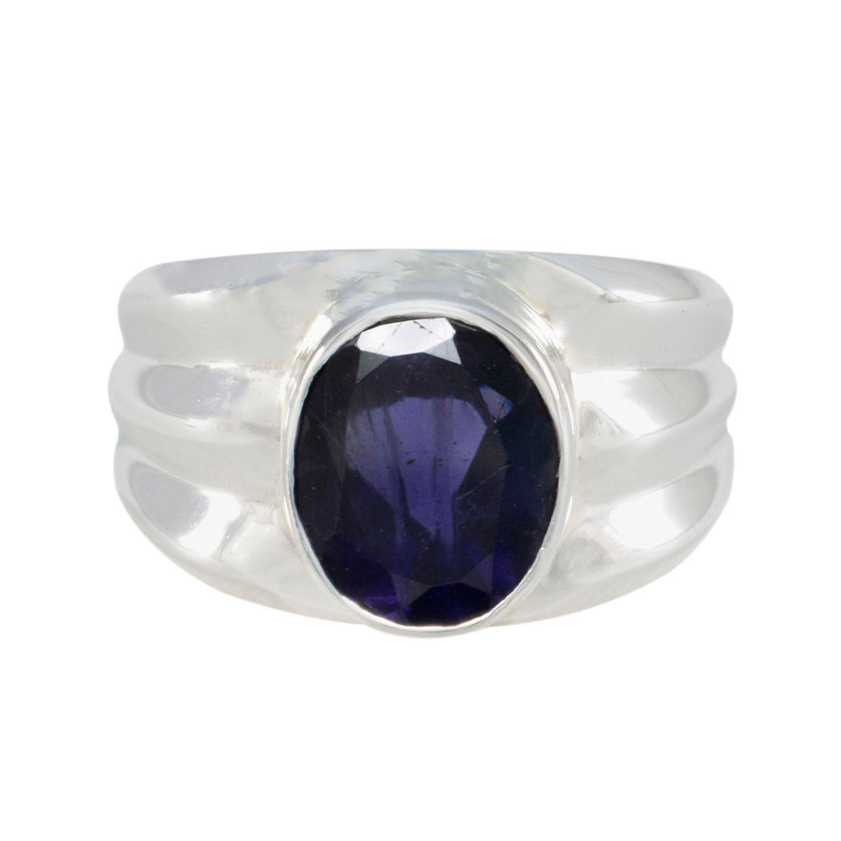 Iolite Solitaire German 925 Silver Blue Gemstones Statement Armor Ring Jewelry