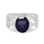 Iolite Solitaire German 925 Silver Blue Gemstones Statement Armor Ring Jewelry