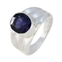 Iolite Solitaire German 925 Silver Blue Gemstones Statement Armor Ring Jewelry
