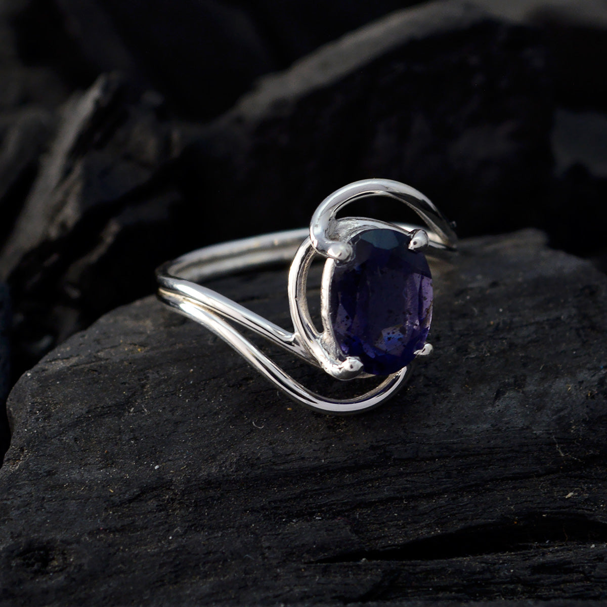 Iolite Solitaire Japanese Silver Blue Gemstone Delicate Sophisticated Ring Jewelry