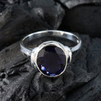 Iolite Solitaire African 925 Silver Blue Gemstone Slim Traditional Ring Jewelry