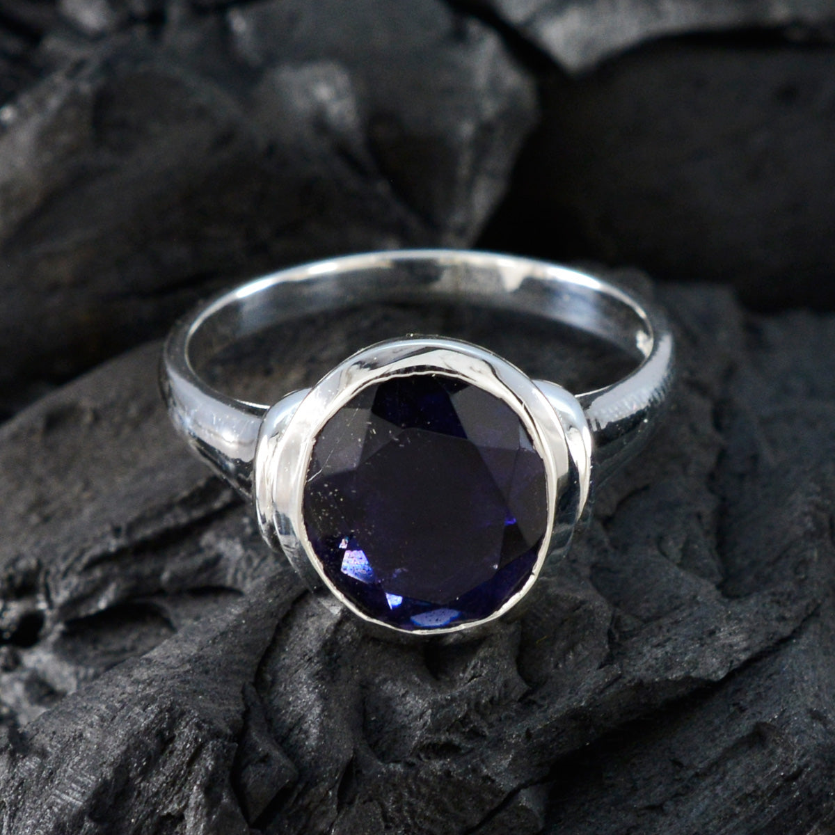 Iolite Solitaire African 925 Silver Blue Gemstone Slim Traditional Ring Jewelry