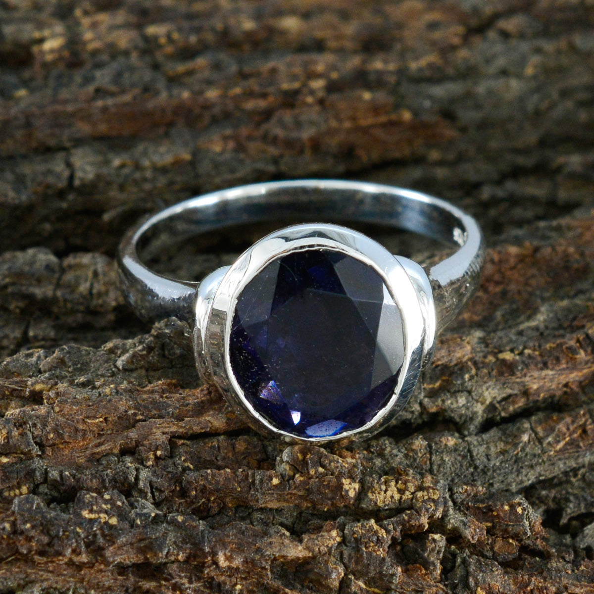 Iolite Solitaire African 925 Silver Blue Gemstone Slim Traditional Ring Jewelry