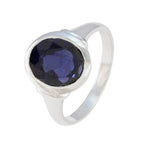 Iolite Solitaire African 925 Silver Blue Gemstone Slim Traditional Ring Jewelry