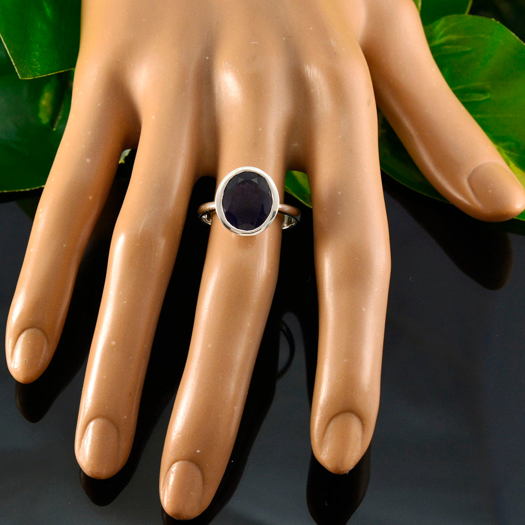 Iolite Solitaire Egyptian 925 Sterling Silver Blue Gems Minimal Trendy Ring Jewellery