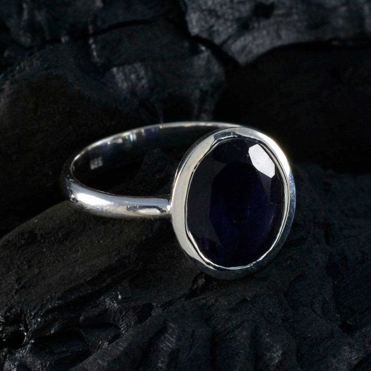 Iolite Solitaire Egyptian 925 Sterling Silver Blue Gems Minimal Trendy Ring Jewellery