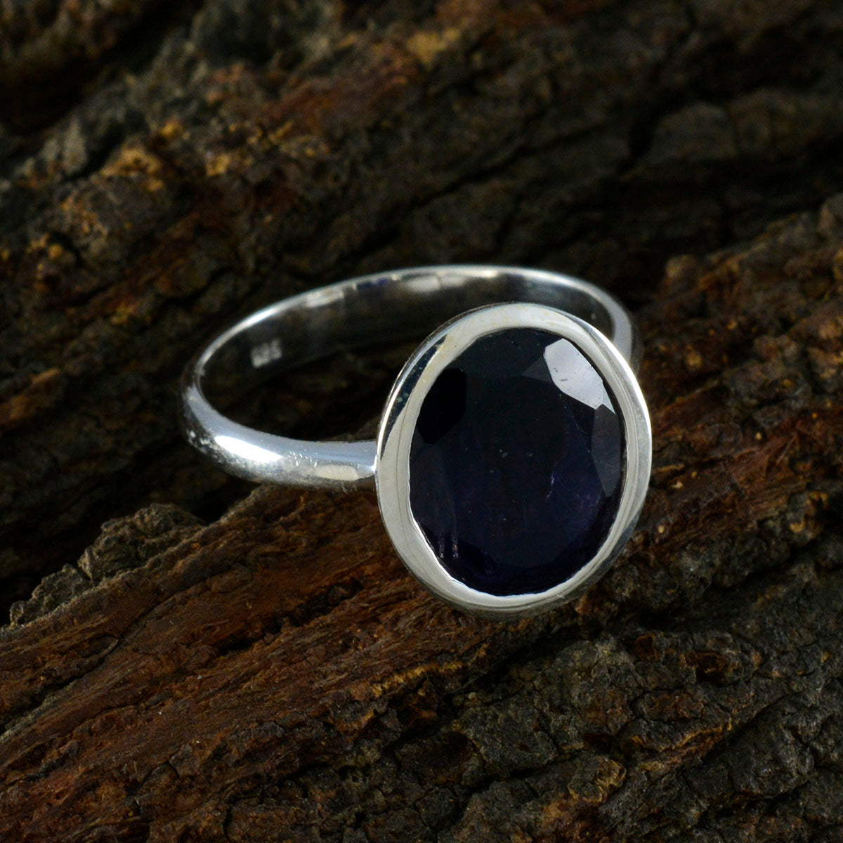 Iolite Solitaire Egyptian 925 Sterling Silver Blue Gems Minimal Trendy Ring Jewellery